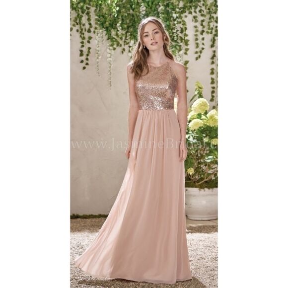 Jasmine B2 Sequin & Chiffon Bridesmaid Long Gown Dress Style B193007 Size n20 - Picture 1 of 10